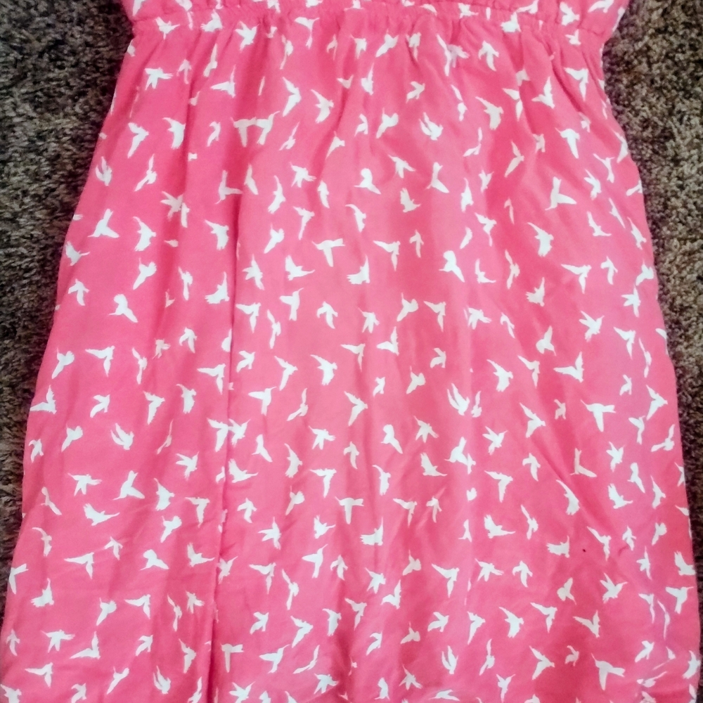 #024 Rue21 Pink and White Bird Print Midi Dress